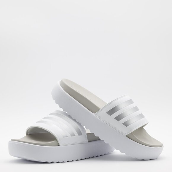 Adidas Women's Adilette Platform Sliders Comfort Cushioned Sandals White Size 10 - Picture 1 of 11